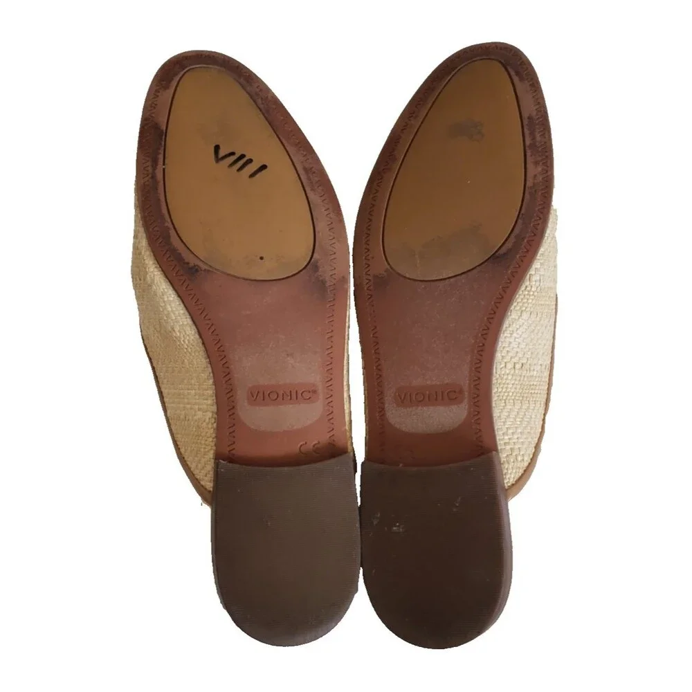 Vionic Willa Mule Raffia Slip-On Loafers Beige Women's Size 8.5